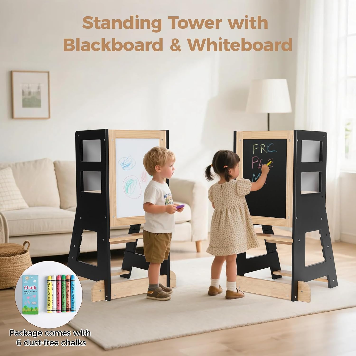 KIDINIX - Tour d'apprentissage Montessori - hauteur réglable, anti-basculement, bois/noir