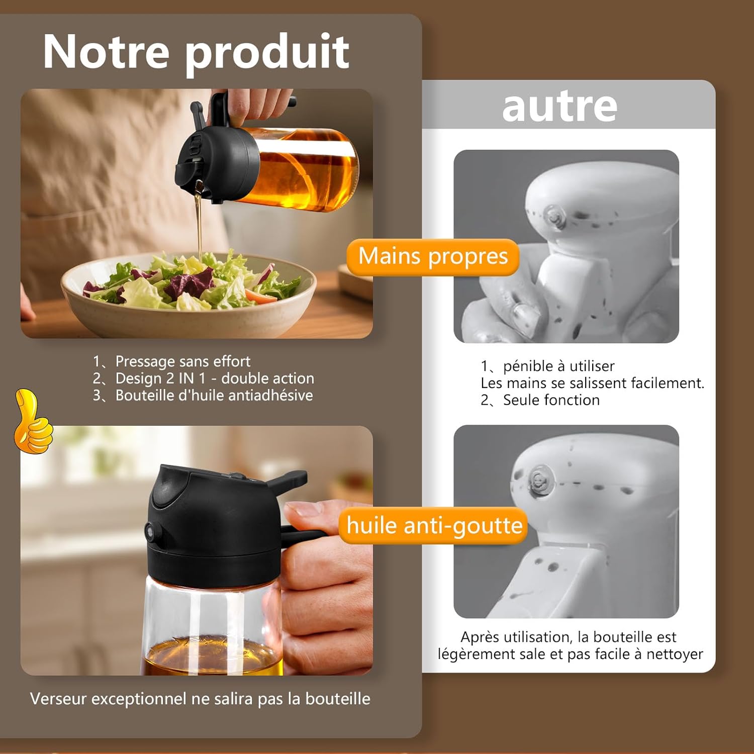 Distributeur d'huile 470ml - spray multi-usages cuisine, barbecue