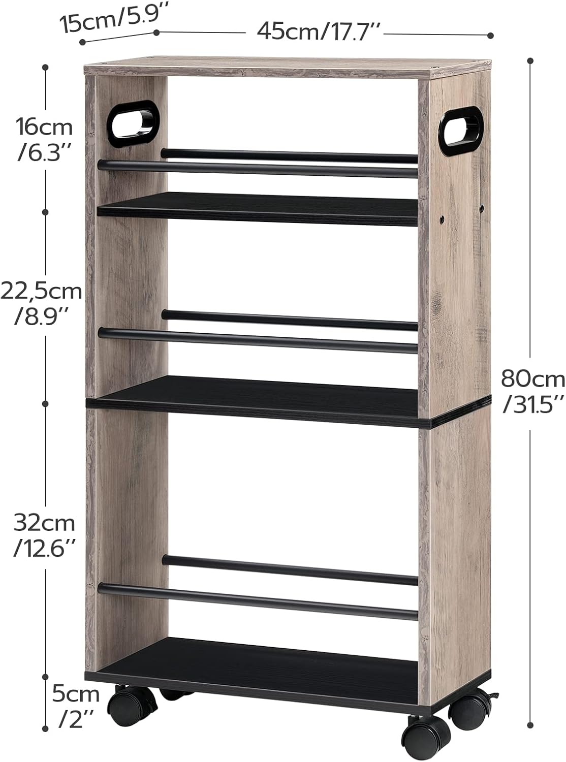 HOOBRO - chariot de rangement 4 niveaux, roulettes, poignée, bords relevés, mince, EBG15TC01