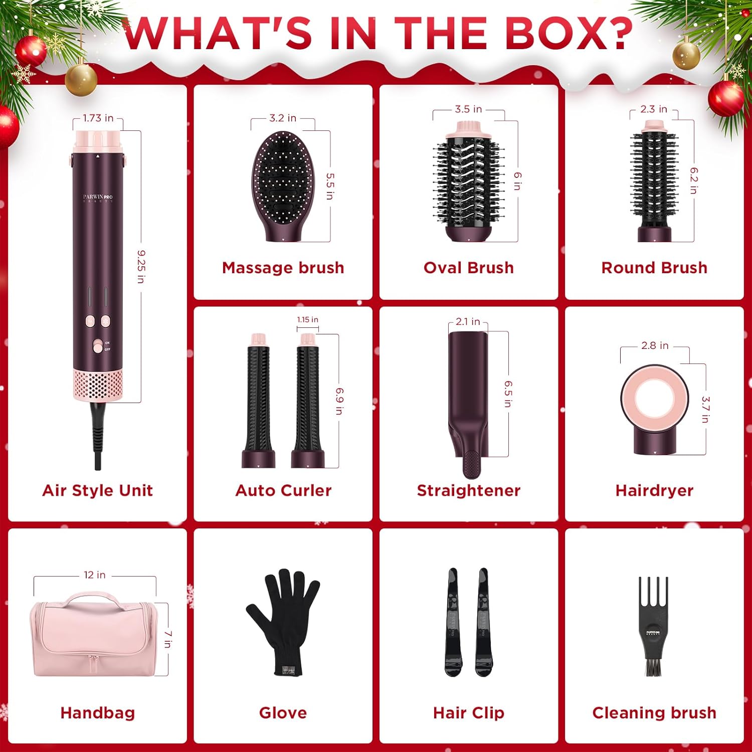 PARWIN PRO - Brosse à lisser auto, double tension, sèche-cheveux puissant