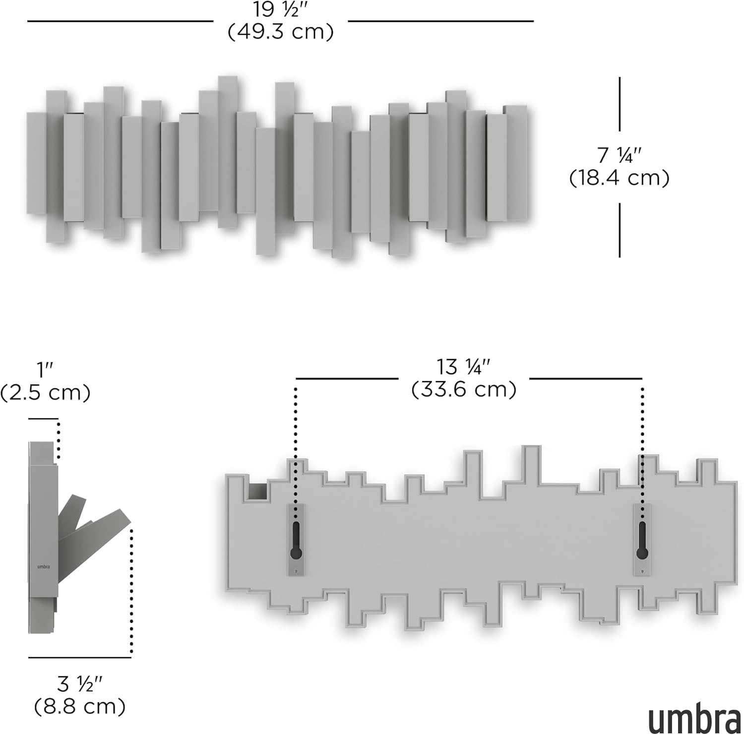 Umbra - Sticks - patère murale 5 crochets gris rabattables