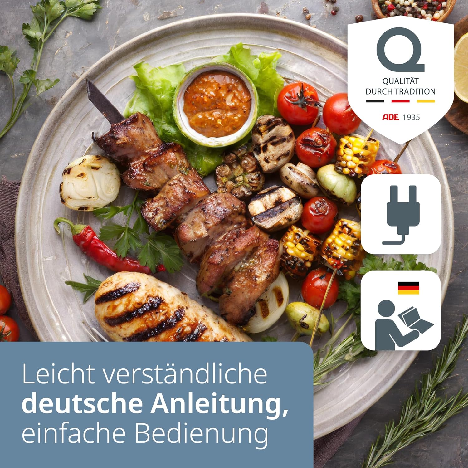 ADE - Barbecue électrique 3 en 1 XXL, plaques antiadhésives, 2.000 W