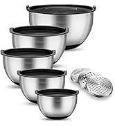 Ensemble de 5 bols à mélanger imbriqués en acier inoxydable avec poignées noires, gradués en taille du plus grand au plus petit, comprend une râpe.