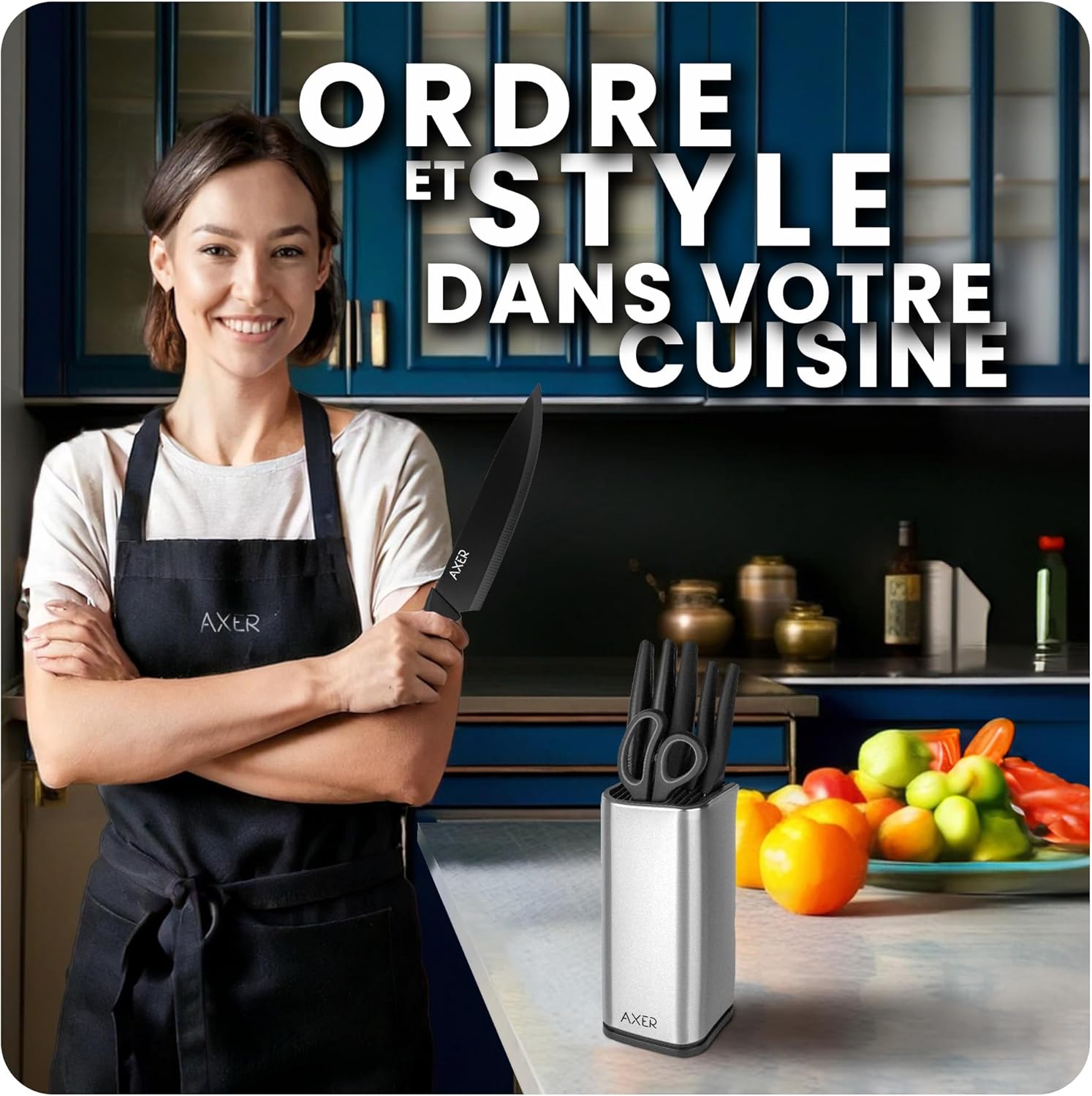 Porte-couteaux cuisine inox - grande capacité 8+ couteaux - design vide