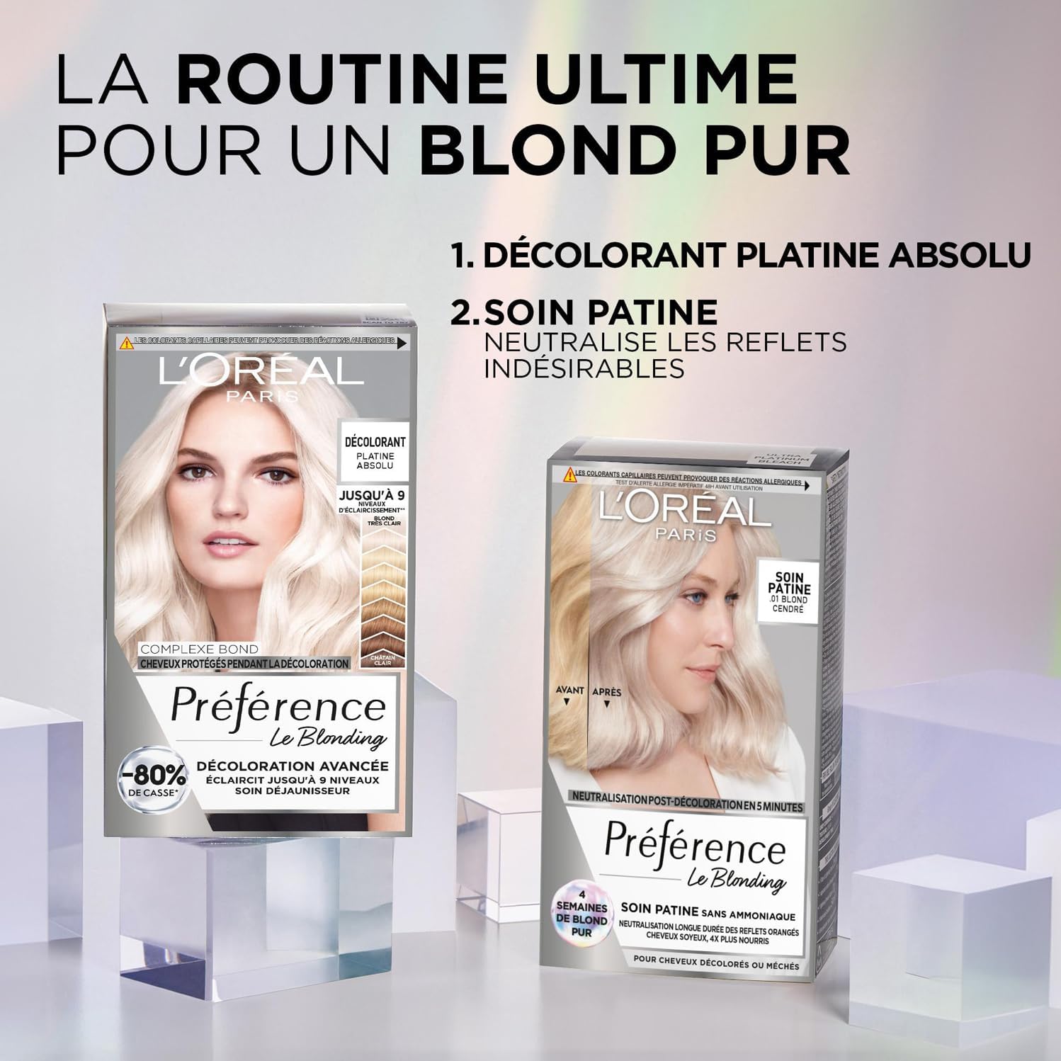 L'Oréal Paris - Préférence Le Blonding - 2 produits - Routine décoloration blond platine et soin blond irisé