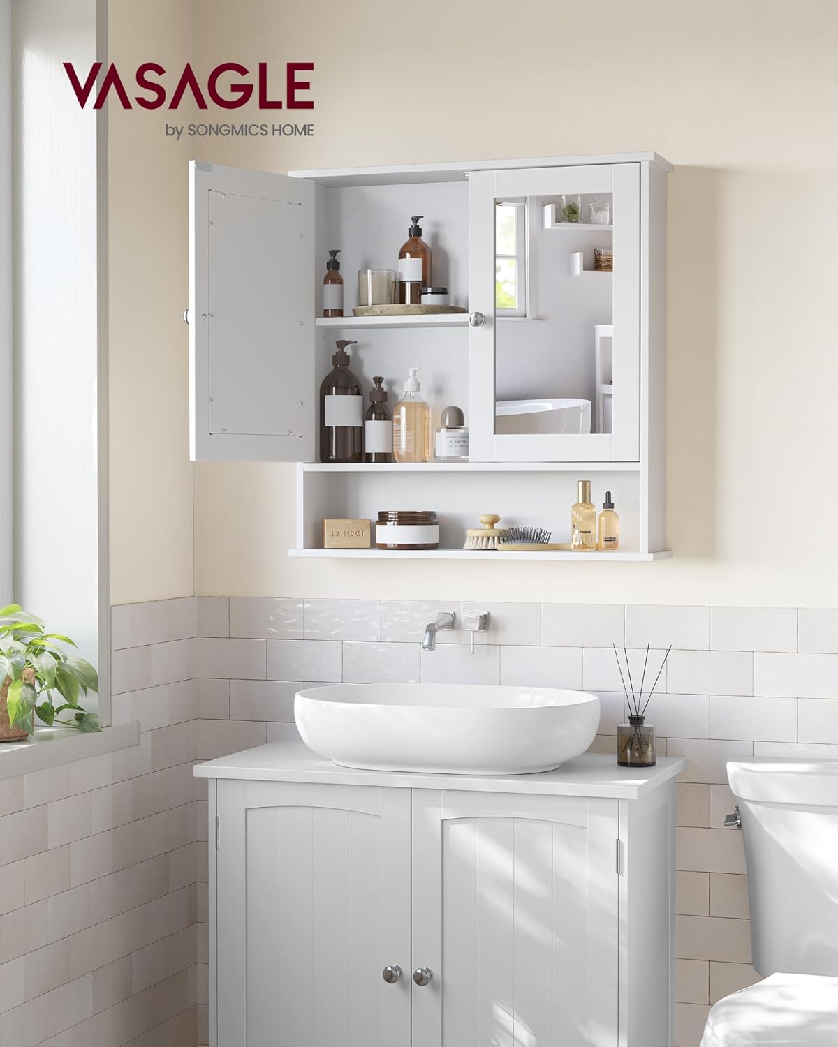 VASAGLE - armoire murale salle de bain, miroir, étagère réglable, 13x56,5x58,5 cm - LHC002