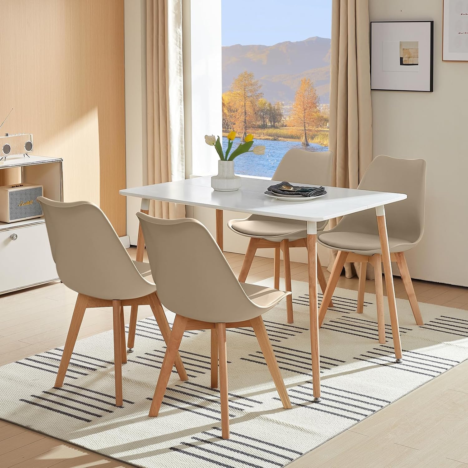EGGREE - chaises scandinaves lot de 4 - hêtre massif - rembourrées, kaki