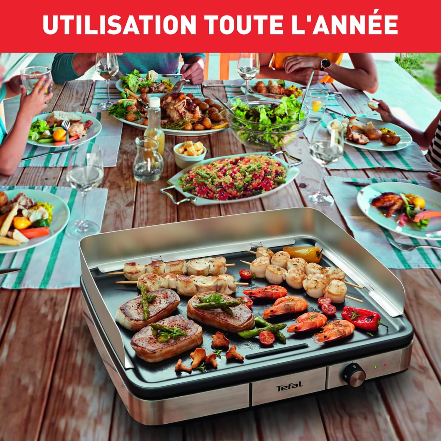 Tefal - Plancha Maxi inox XXL 10/12 pers, thermostat réglable, CB690D12