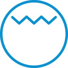 Logo circulaire bleu abstrait ou éléments de design présentant des lignes courbes et des formes géométriques dans un motif symétrique.