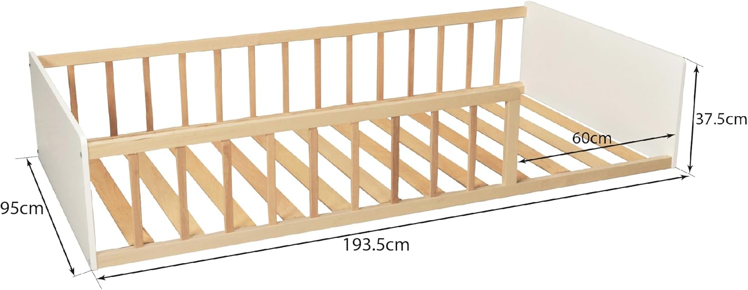 Weber - Pilou - 90x190 cm - lit avec sommier, blanc et bois