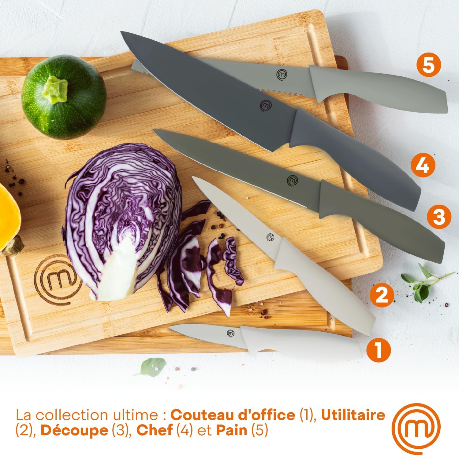 MasterChef - Bloc couteaux cuisine - acier inox - manche ergonomique
