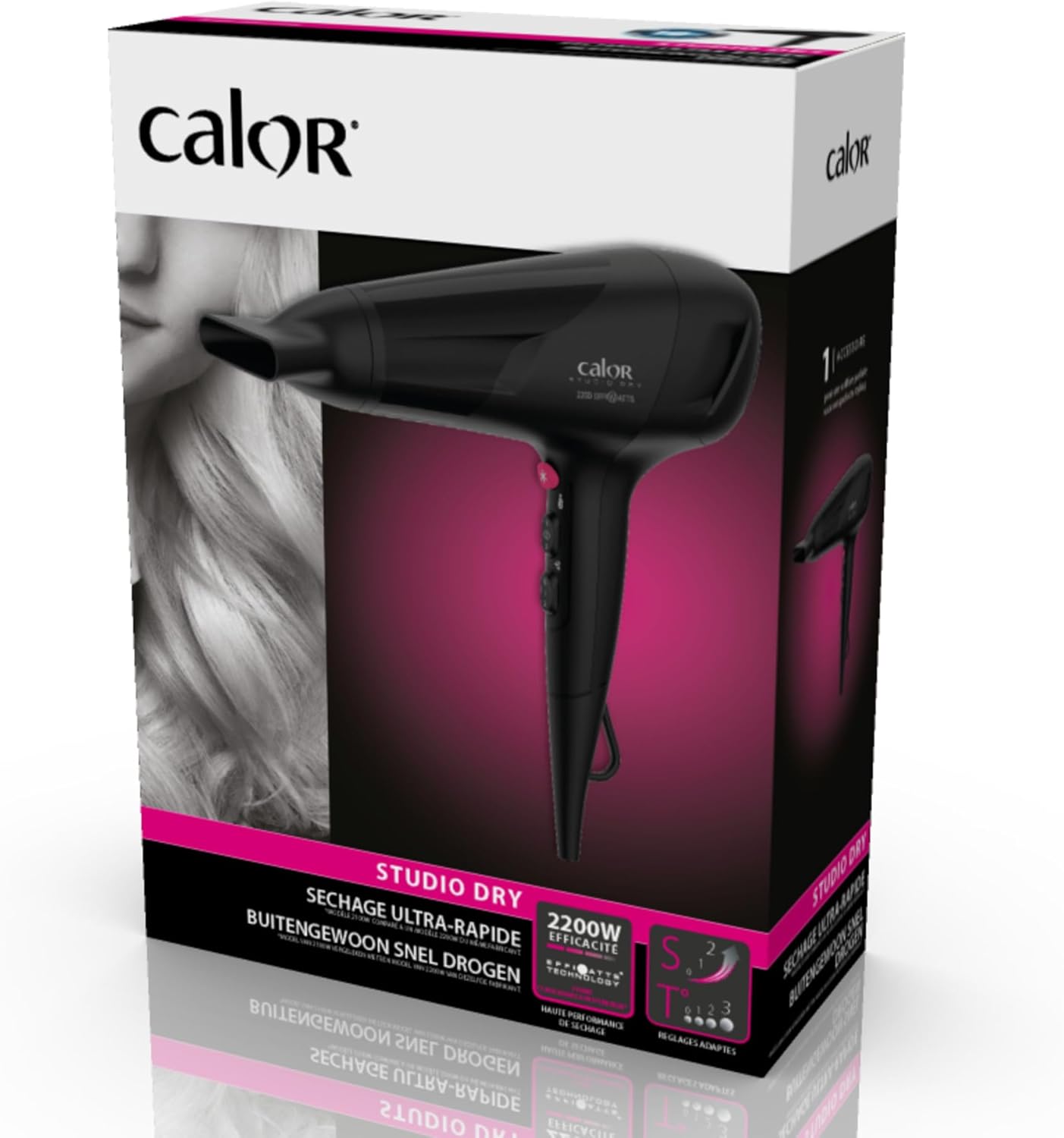 Calor - Studio Dry (série) - sèche-cheveux 6 réglages, air frais, Effiwatts, grille amovible - CV5803C0