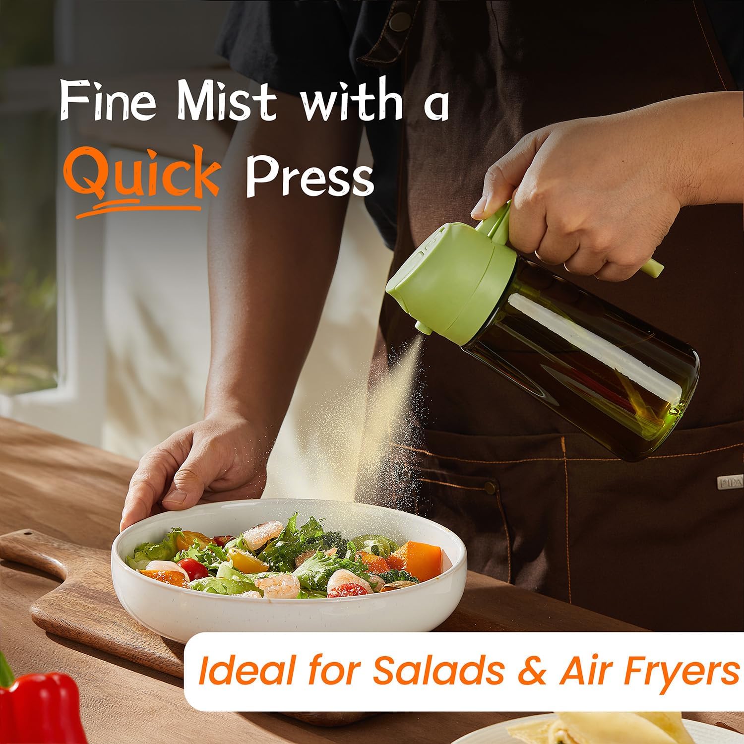 TrendPlain - Spray huile cuisine 470ml - vaporisateur 2-en-1, vert