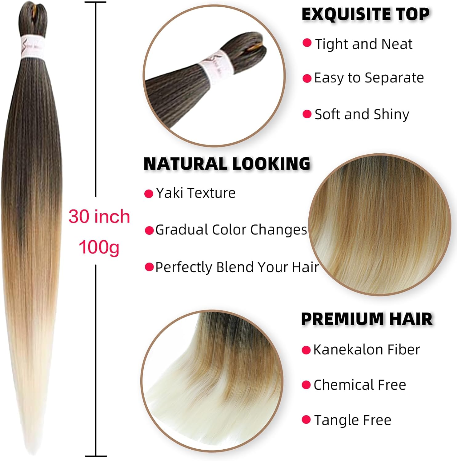 Extensions de cheveux synthétiques - blond ombré 76 cm - pré-étirés à tresser - T1B/27/613#