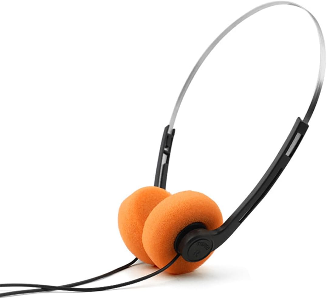 Casque supra-auriculaire rétro - orange - léger, stéréo, Hi-Fi, compatible téléphones et Walkman