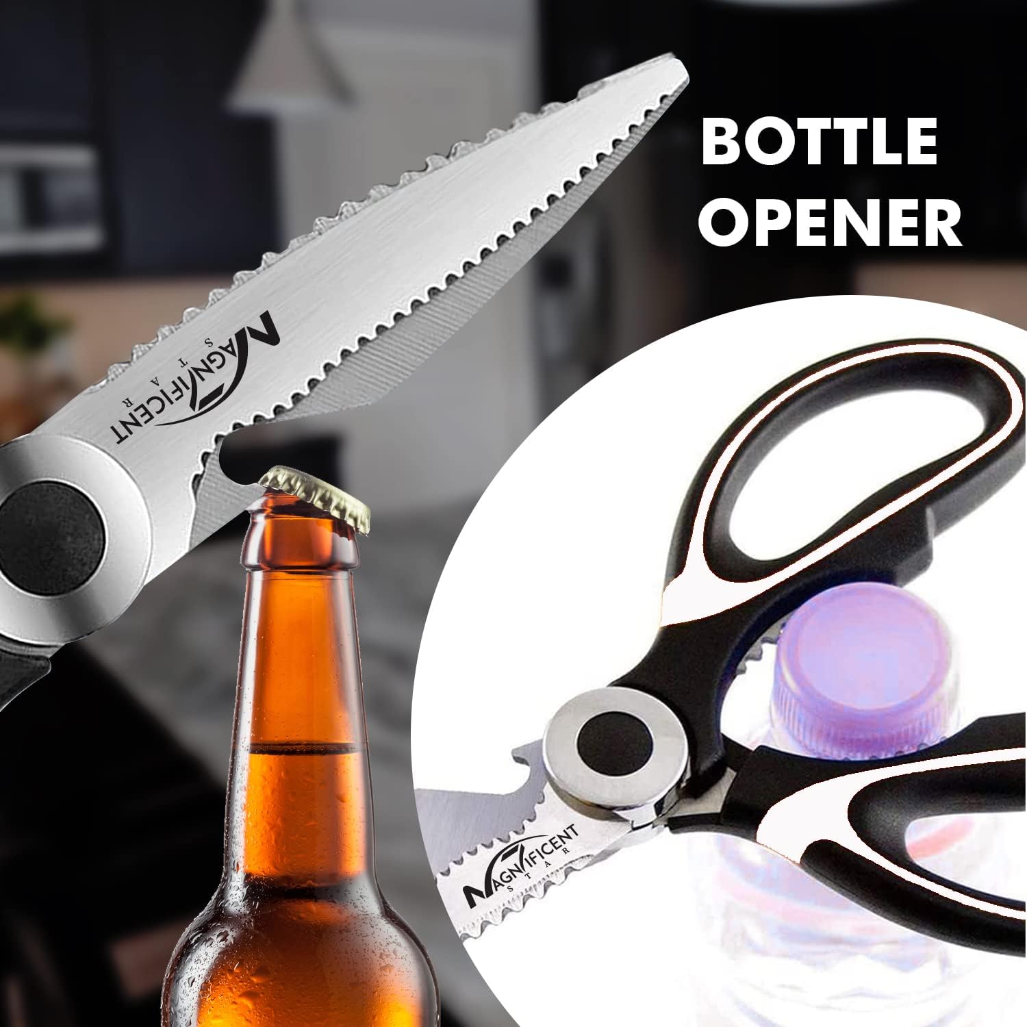 Ciseaux de cuisine - multifonction, avec couvercle, poignée douce, robustes, coupe viande/herbes