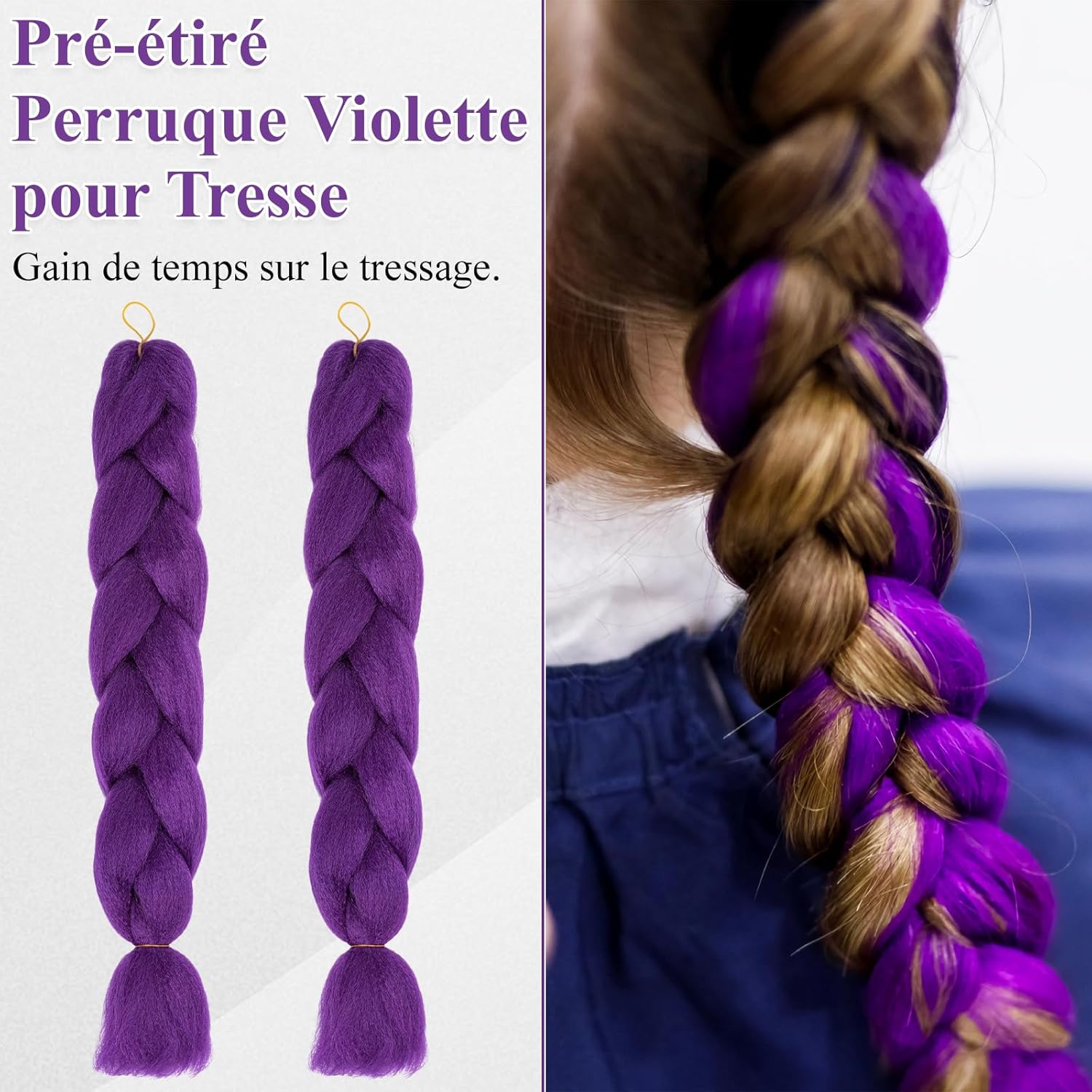 Perruque - violette enfant/femme - cosplay Halloween Kpop - 2 pièces