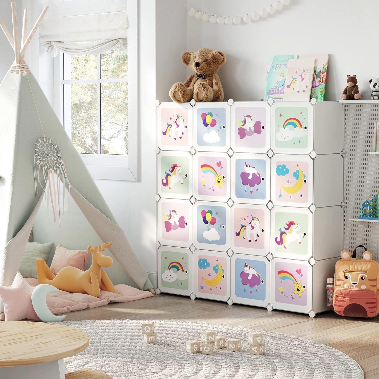 SONGMICS - armoire modulable enfant, 16 cubes, 123x31x123cm, portes, LPC906W01