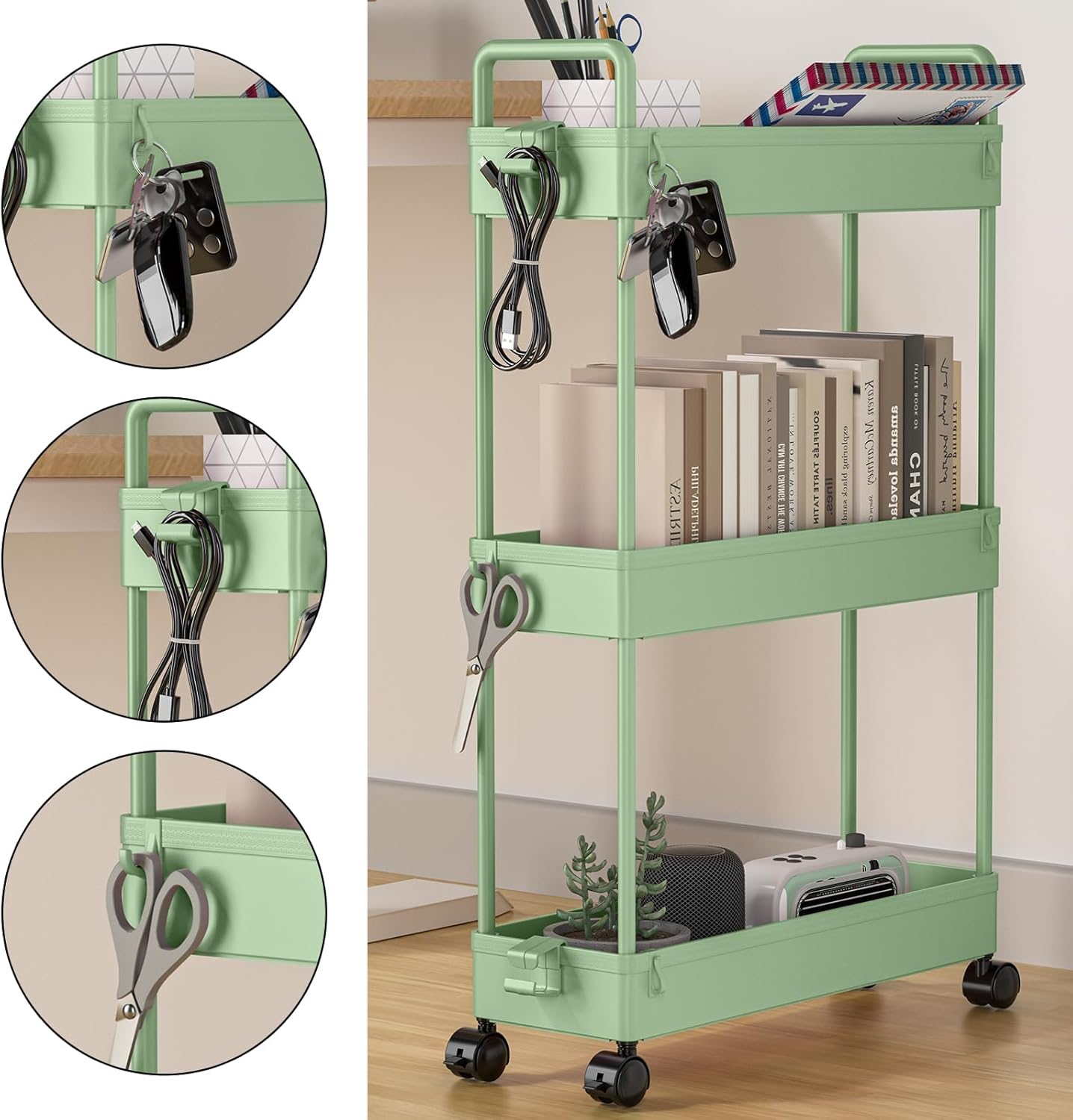 SOLEJAZZ - chariot 3 niveaux - étroit, mobile, roulettes, cuisine