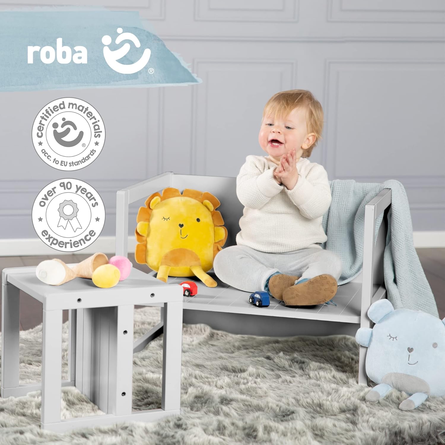 Roba - Ensemble table et chaise enfant - réglable 3 hauteurs - style campagne, gris