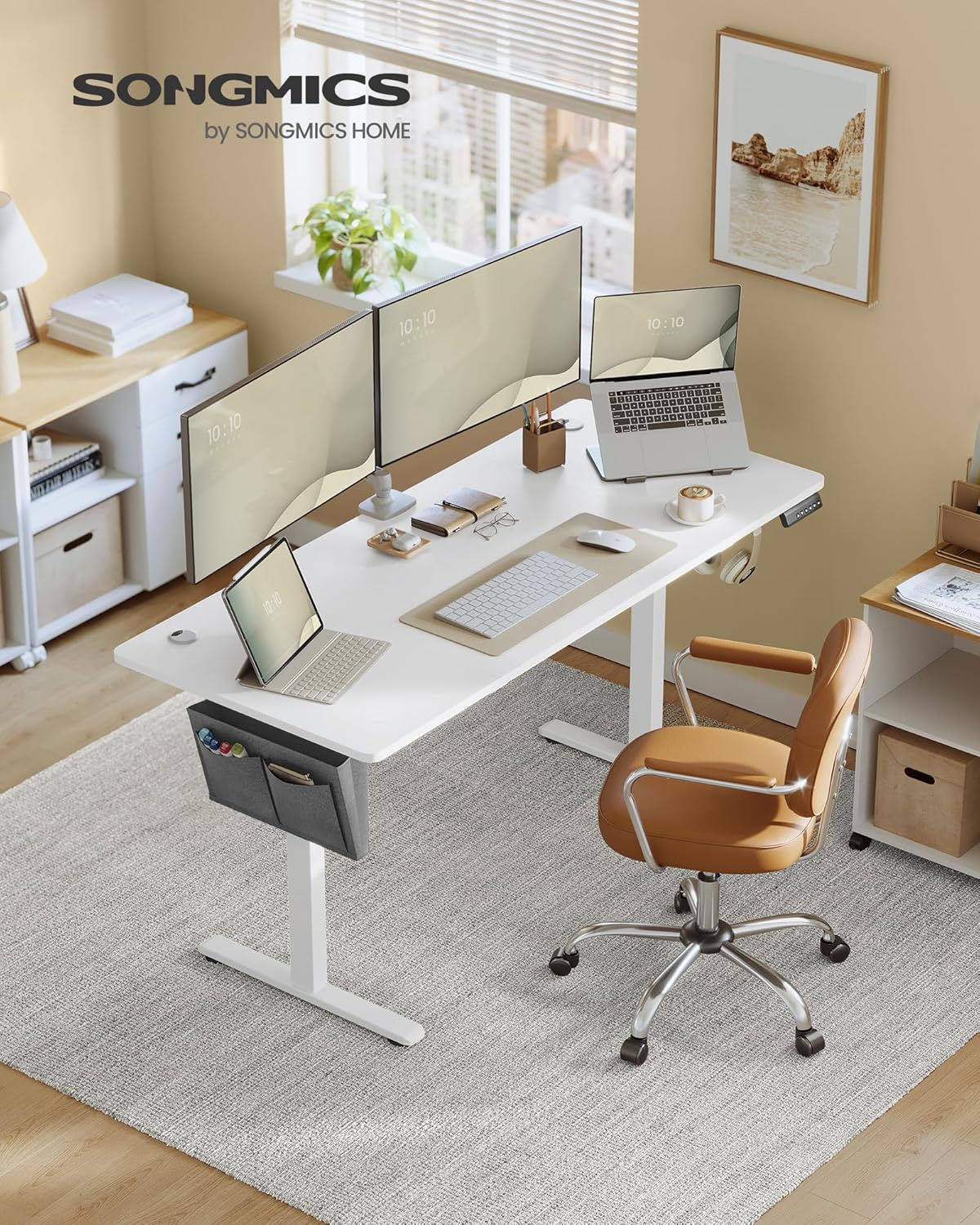 SONGMICS - bureau électrique série LSD - 160x70cm - réglable, mémoire 4 hauteurs, blanc LSD136W01