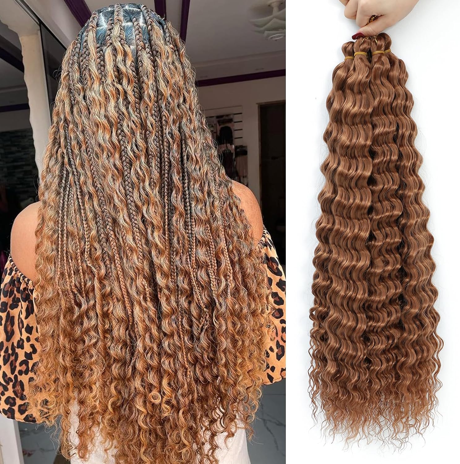 Extensions cheveux - Deep Wave, 22 pouces, lot de 6, bouclés synthétiques