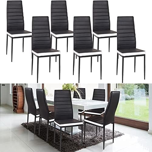 Chaises de salle à manger - lot de 6 - assise rembourrée épaisse - noir et blanc - Noir-6-B