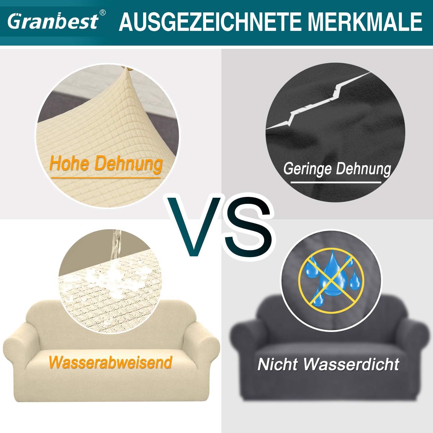 Granbest - housse canapé imperméable 3 places beige - protection élastique durable