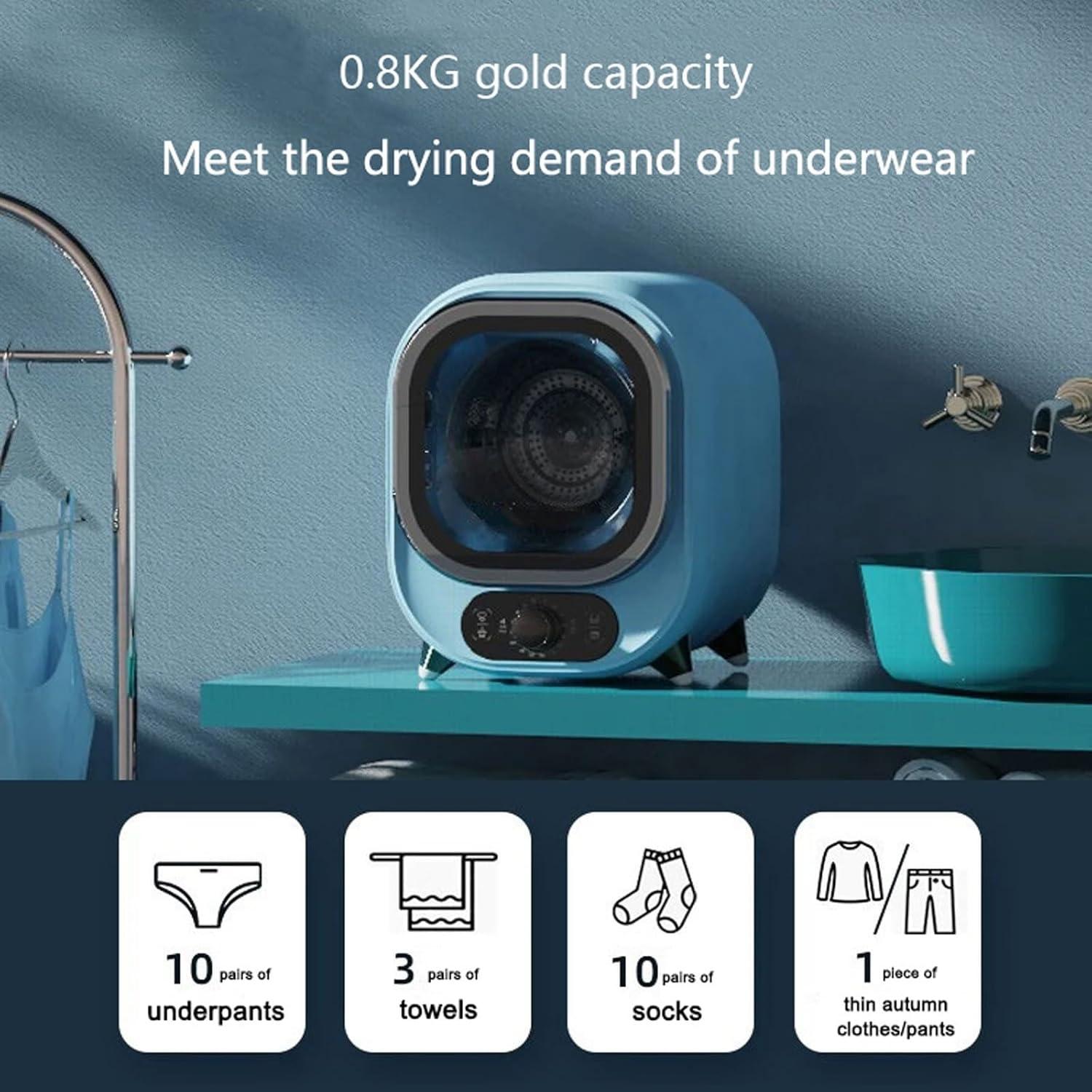 Sèche-linge portable 3kg - mini condensateur, 5 modes, compact