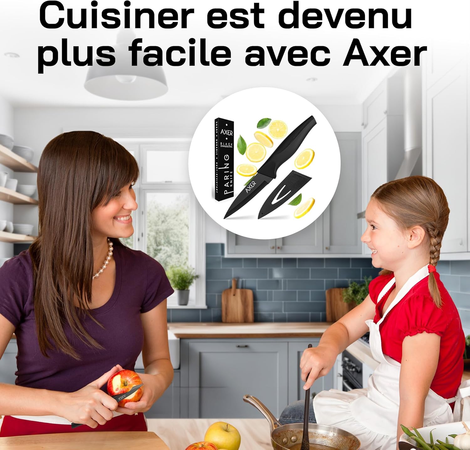 Axer - Couteau de cuisine professionnel - 9 cm - lame fruits et légumes, éplucheur, noir