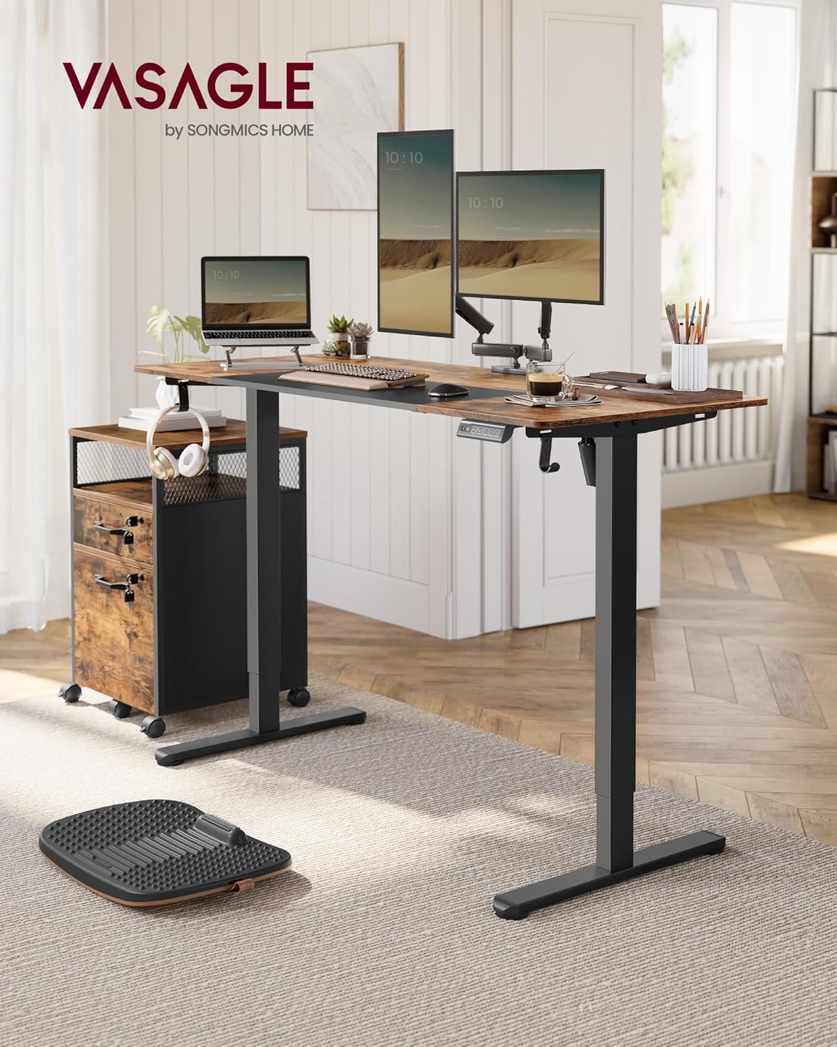VASAGLE - cadre de bureau assis-debout acier, mémoire 3 hauteurs, 2 crochets, dimensions personnalisables, LSD021B01V2