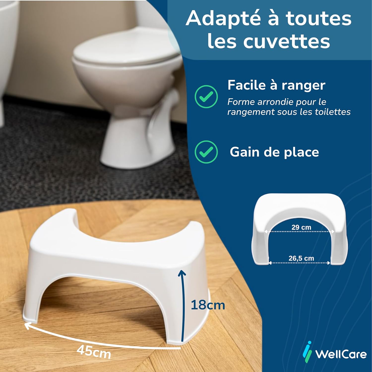 Well Care - Tabouret Physiologique Adulte - plastique recyclé, position squat, fabrication France
