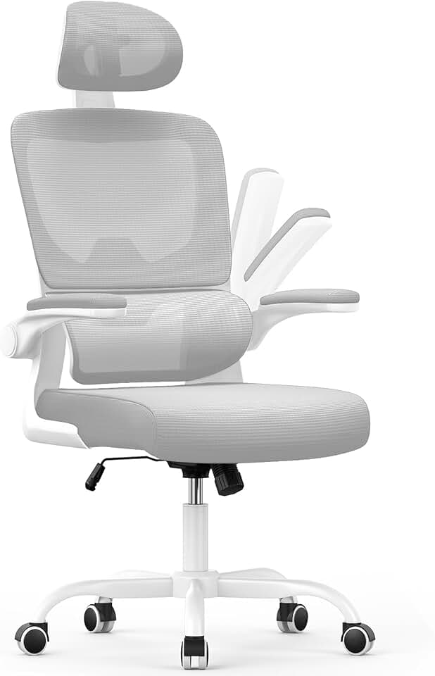 Chaise de Bureau - Ergonomique dossier réglable, appui-tête - maille respirante, support lombaire - gris