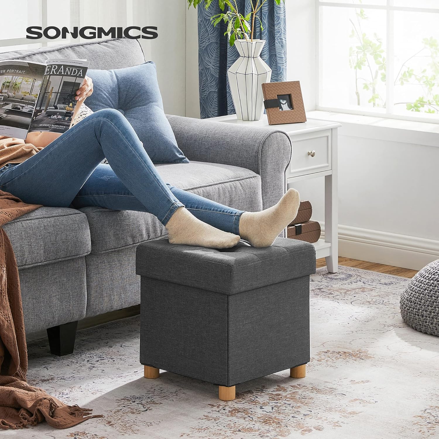 SONGMICS - tabouret pliable 38x38x40cm, rangement, 300kg - LSF14GYZ
