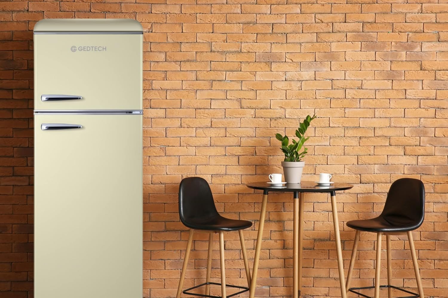 GEDTECH - Réfrigérateur vintage double porte 215L crème, classe E GDPV215CR