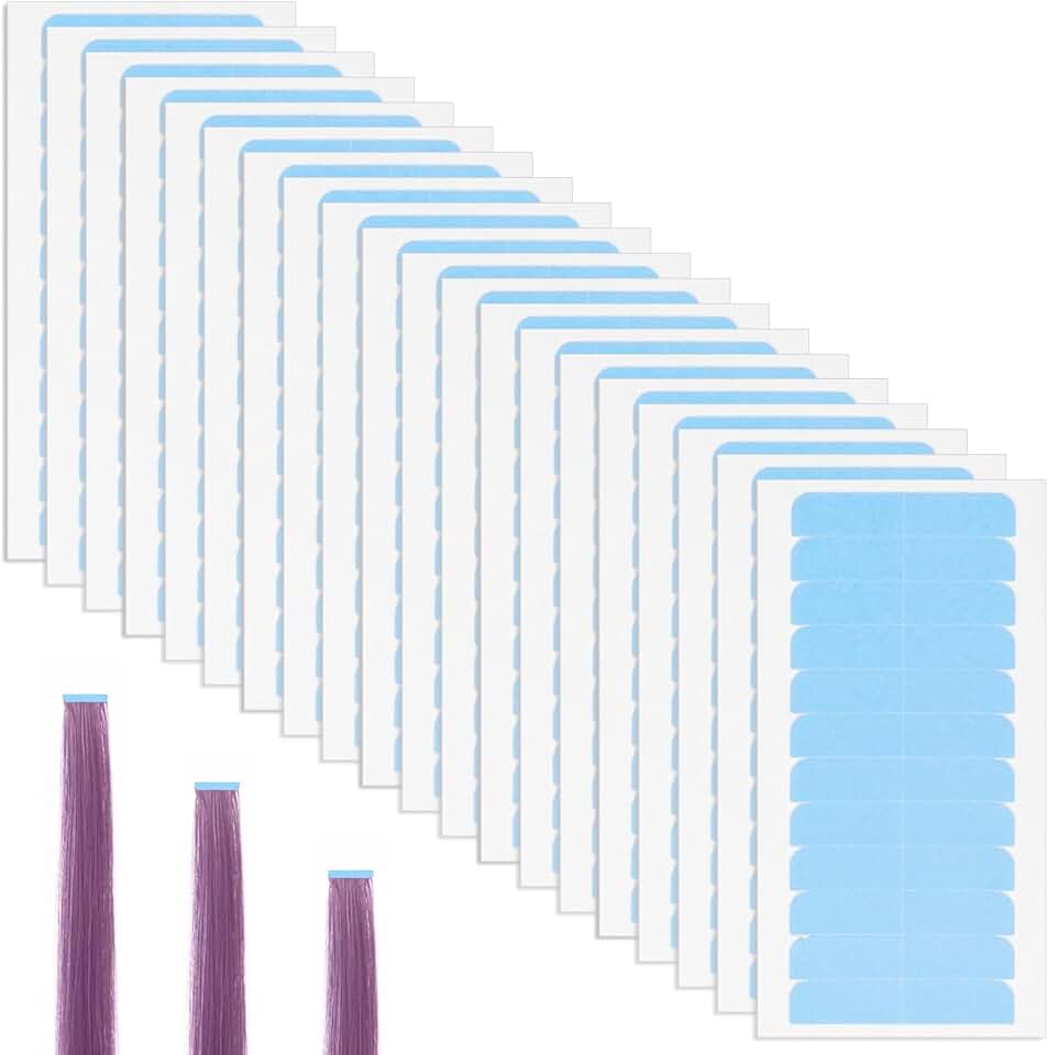 Bande adhésive extension cheveux - lot 240 - 4x0,8cm, double face, bleu