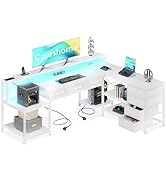 Coleshome Bureau Gaming Angle avec 7 Tiroirs et Grand Espace de Rangement, 179.5×135.5cm Bureau d...