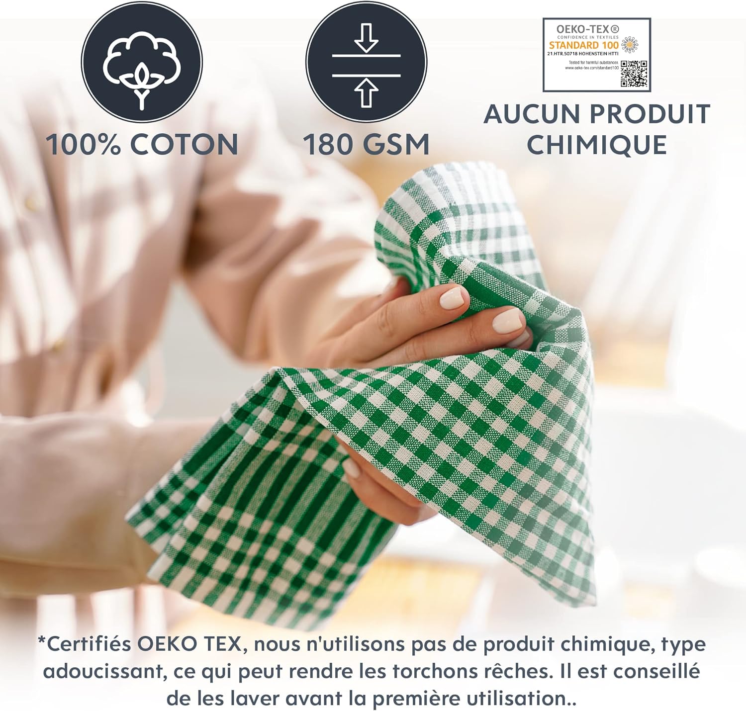 Twinzee - torchons cuisine lot de 10 - 67x47 cm - coton rétro Oeko Tex