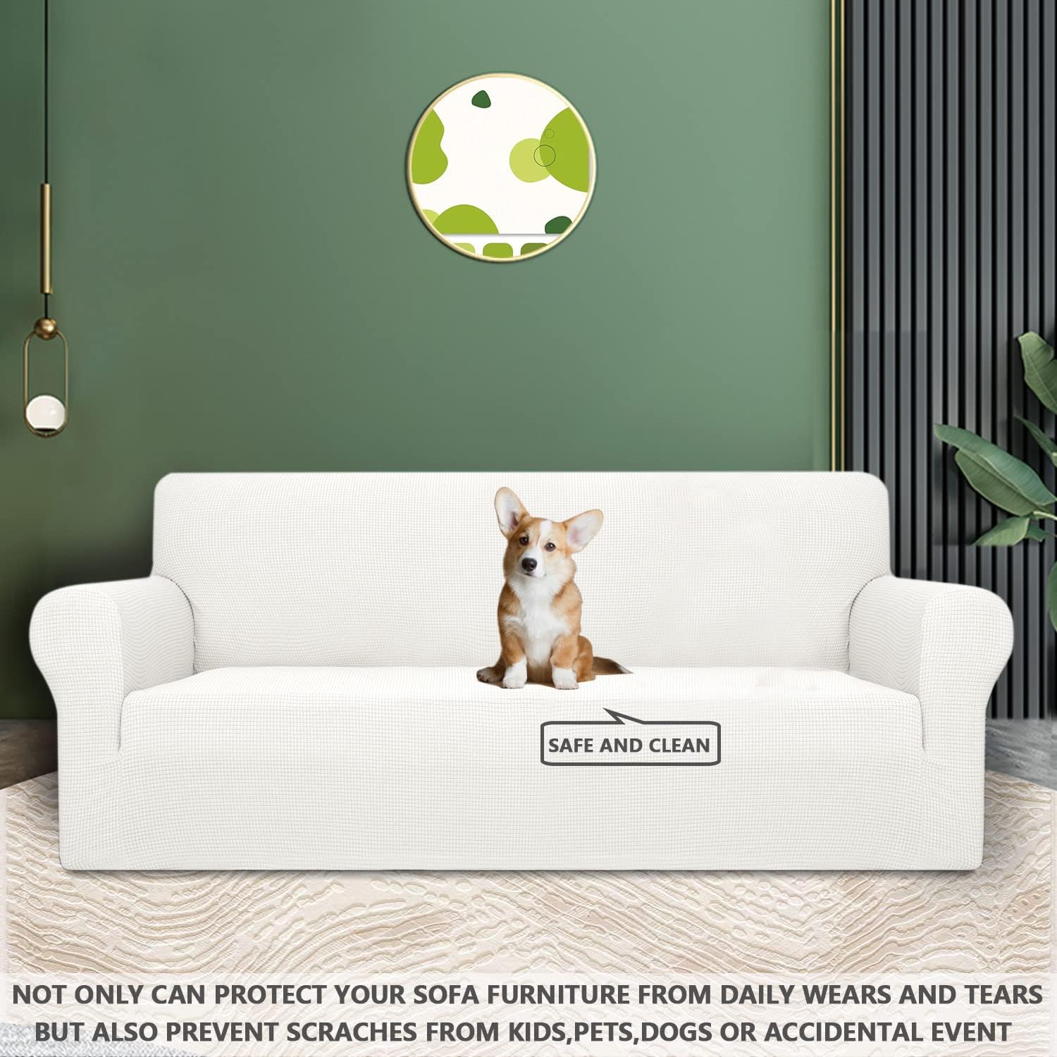 Housse canapé 2 places - extensible, lavable, antidérapante, blanc