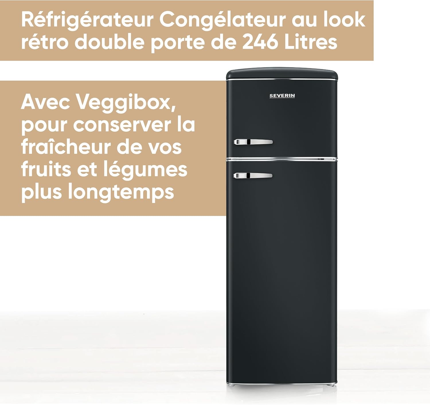 SEVERIN - Rétro 2 portes - 55cm - 246L, Classe D, noir mat, RKG 8984