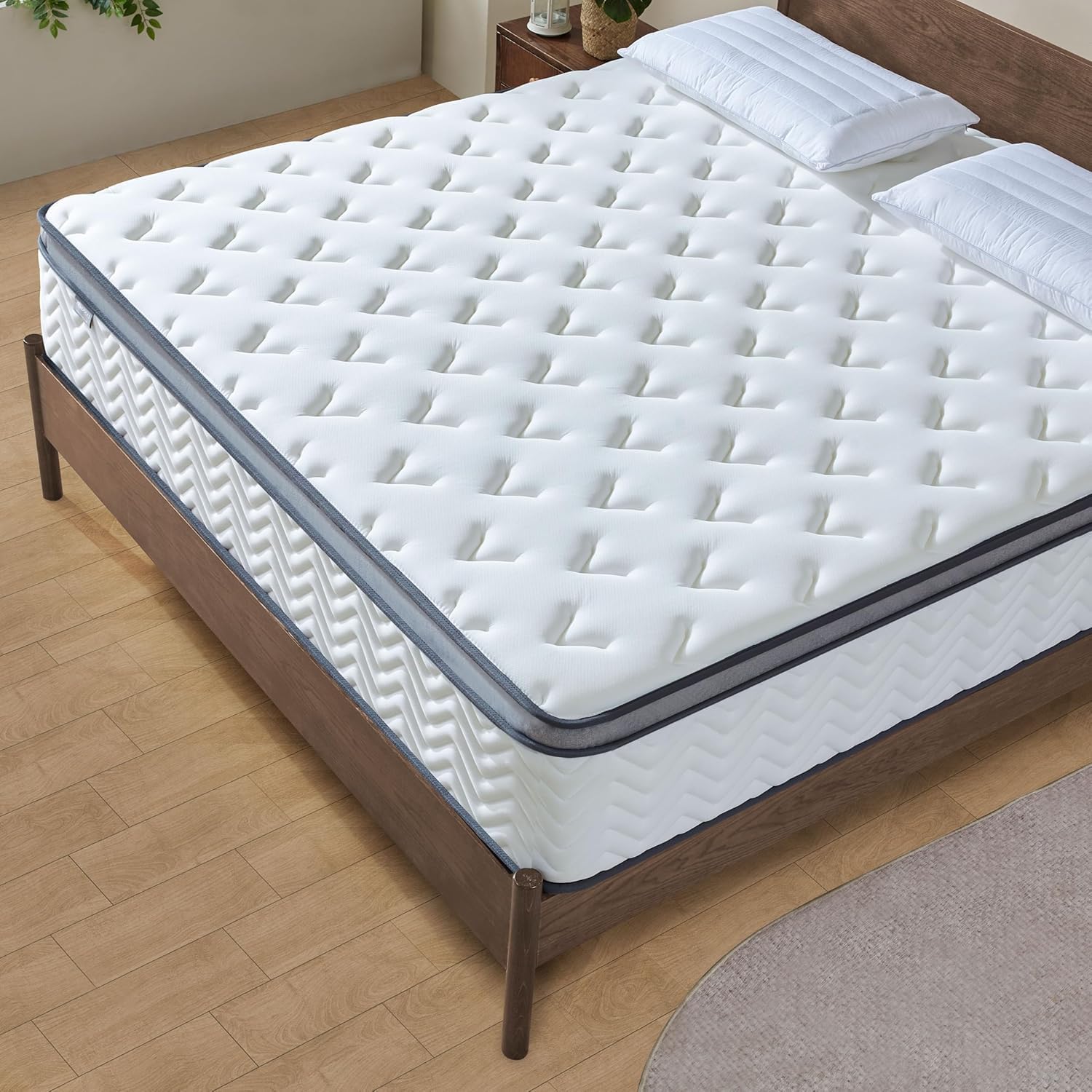 Matelas hybride 160x200cm, ressorts ensachés, mousse mémoire, confort mi-ferme
