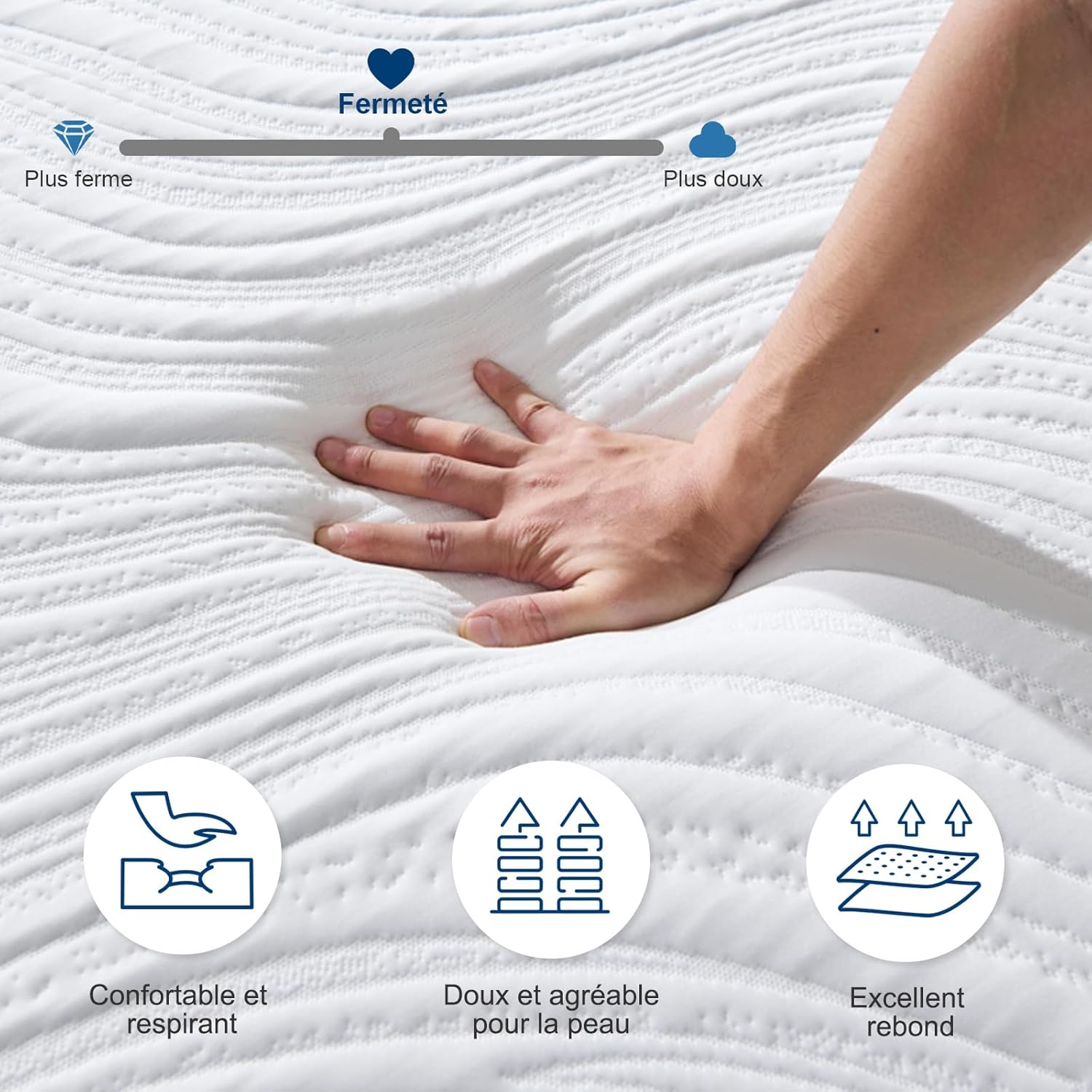 Matelas - 140x200cm - mousse mémoire, 7 zones, réversible, 25cm épais