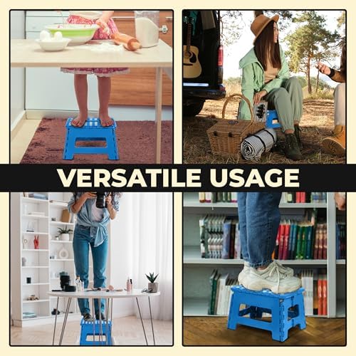Utopia Home - Tabouret pliant 23cm - surface antidérapante, poignée, robuste, charge 272kg, bleu