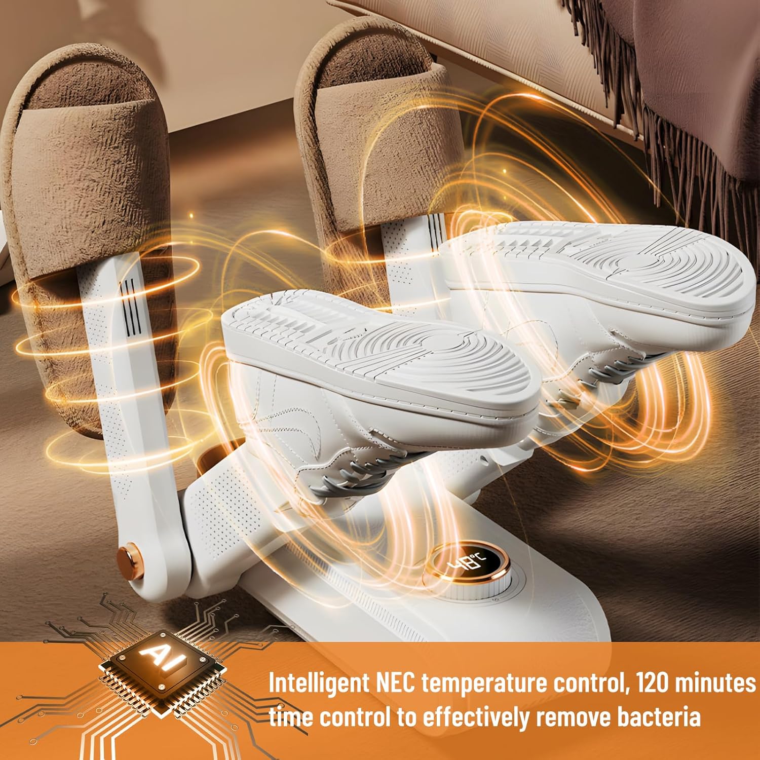 Sèche chaussures électrique 4 bras, programmation arrêt, stérilisation, réchauffage rapide