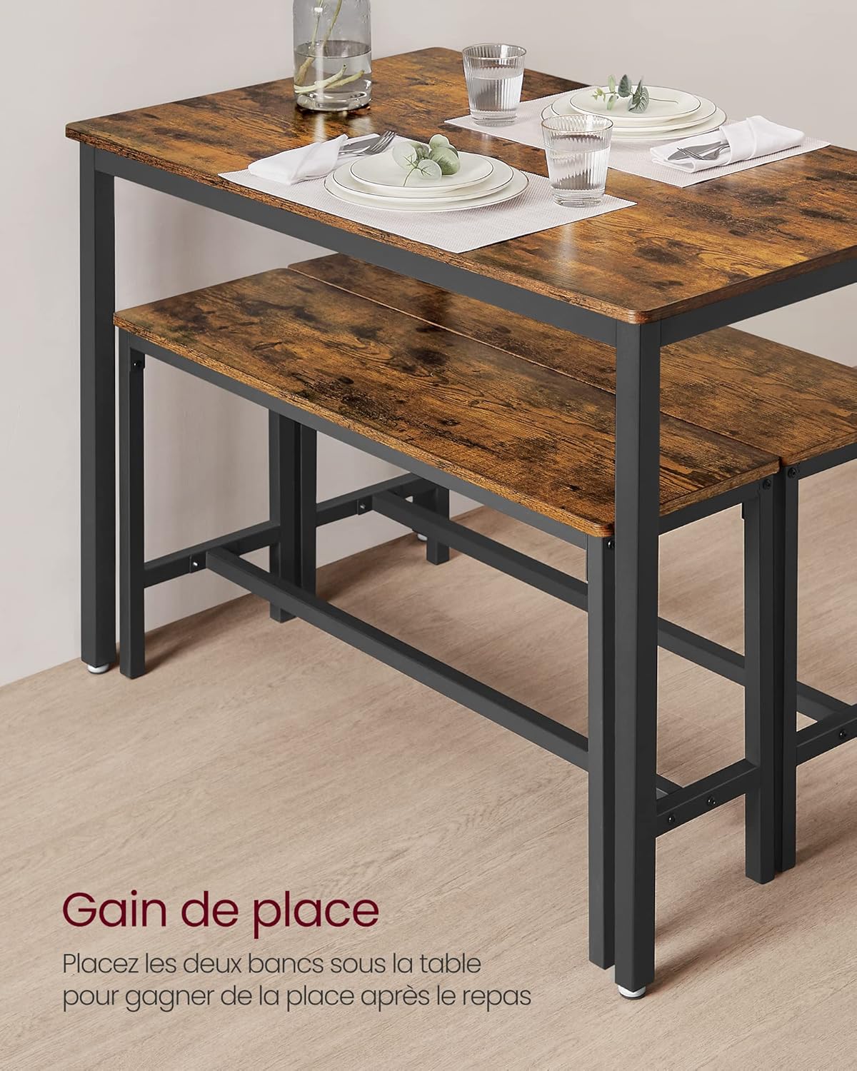 VASAGLE - table à manger 3 pièces - 110x70x75 cm - acier et bois - KDT070B01