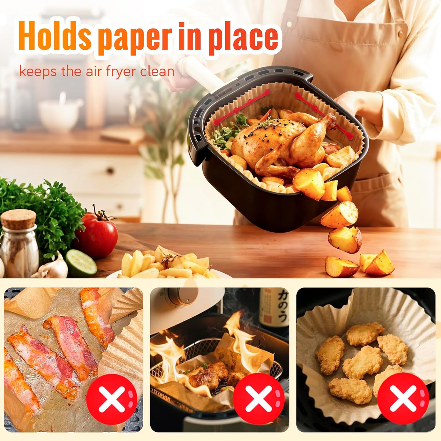 Silicone Aimants pour Airfryer - accessoires 17,5 cm - lot de 4, fixation papier cuisson, anti-brûlure