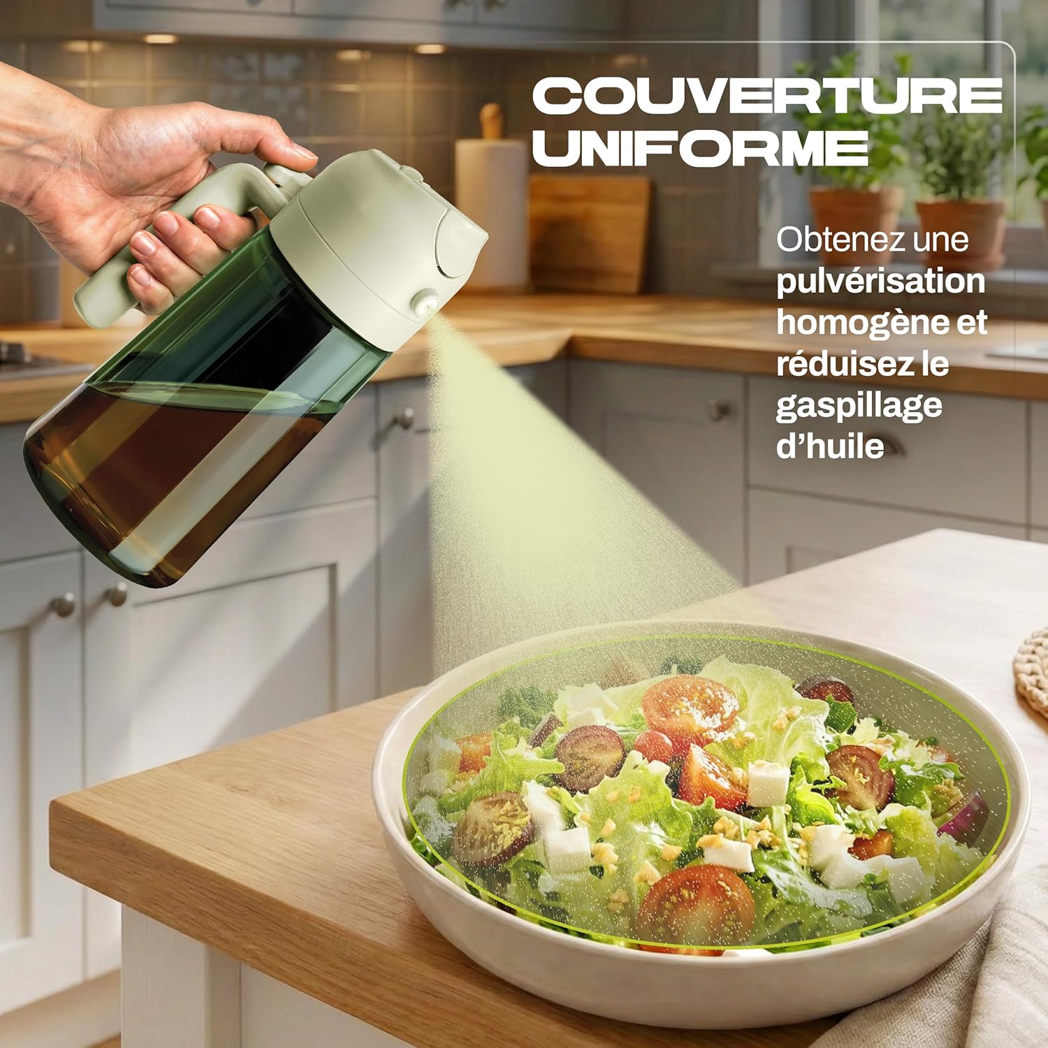 PORTENTUM - spray huile cuisine 2 en 1 - 470ml - verre vert, double usage