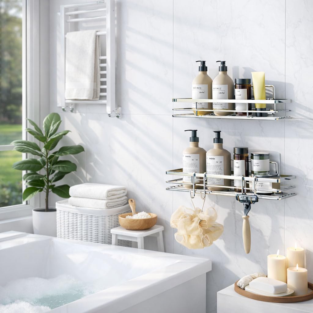 Étagères de douche inoxydable SUS304, lot de 2, résistantes, argenté