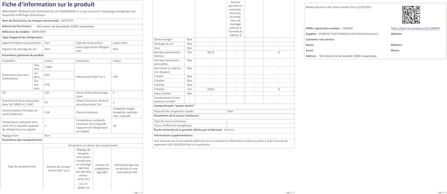 GEDTECH - Multi-portes, 470L, inox, eau, No Frost - GMP470IXT