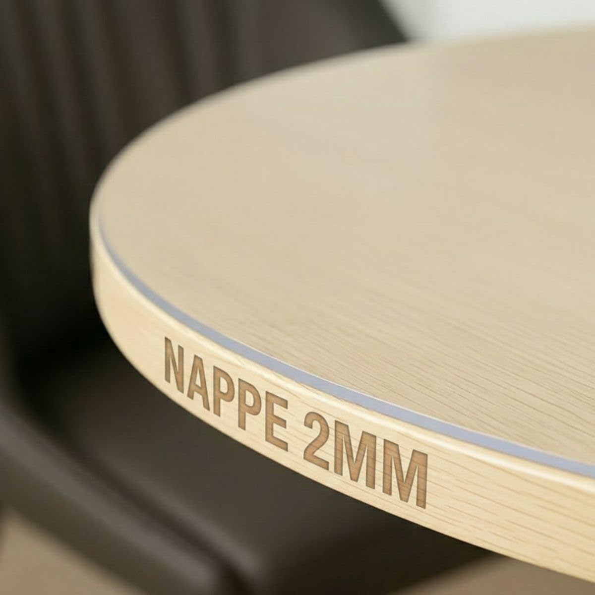 Nappe ronde transparente - 170 cm Ø - 2mm épais, bords inclinés, anti-tache, usage intérieur/extérieur